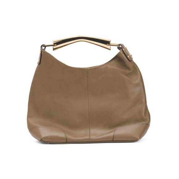 CHEVAL Taupe Made In Italy Leather Hobo With Resin Handle - Picture 1 of 2